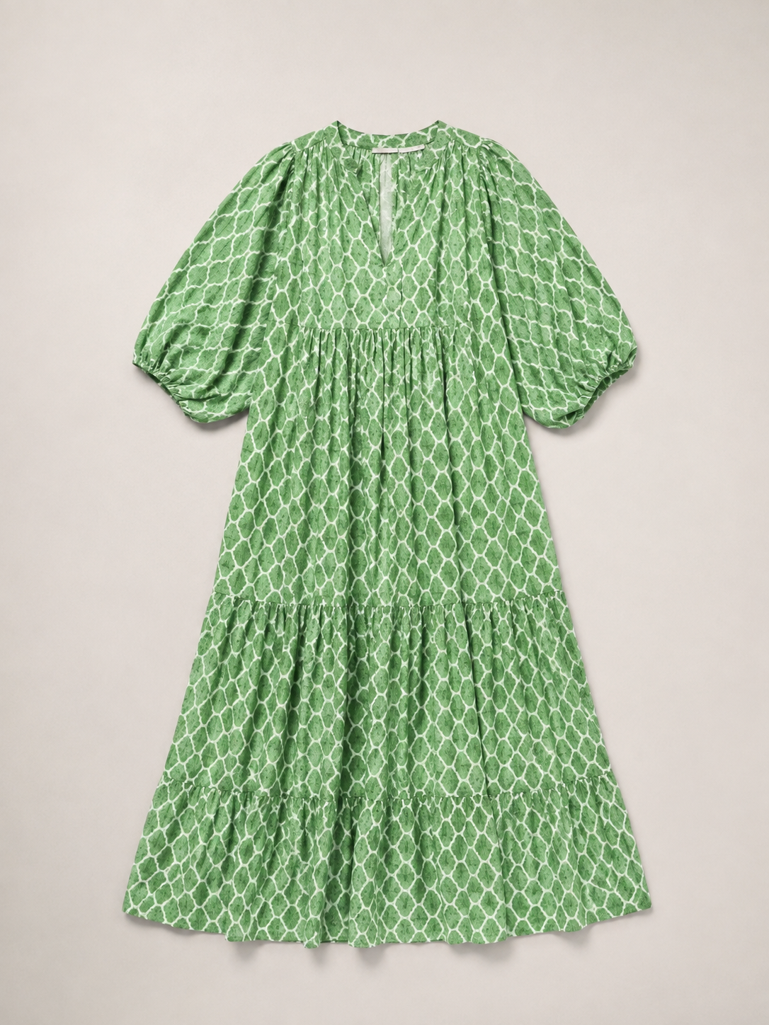 Apolline | Three Quarter Sleeve V Neck Patterned Midi Dress