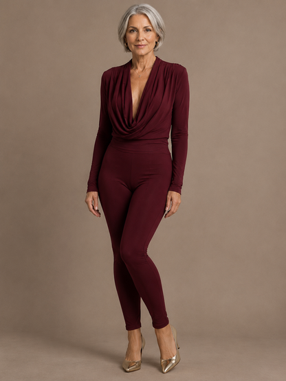 JOLIE cowl Neck Drape Top - Burgundy