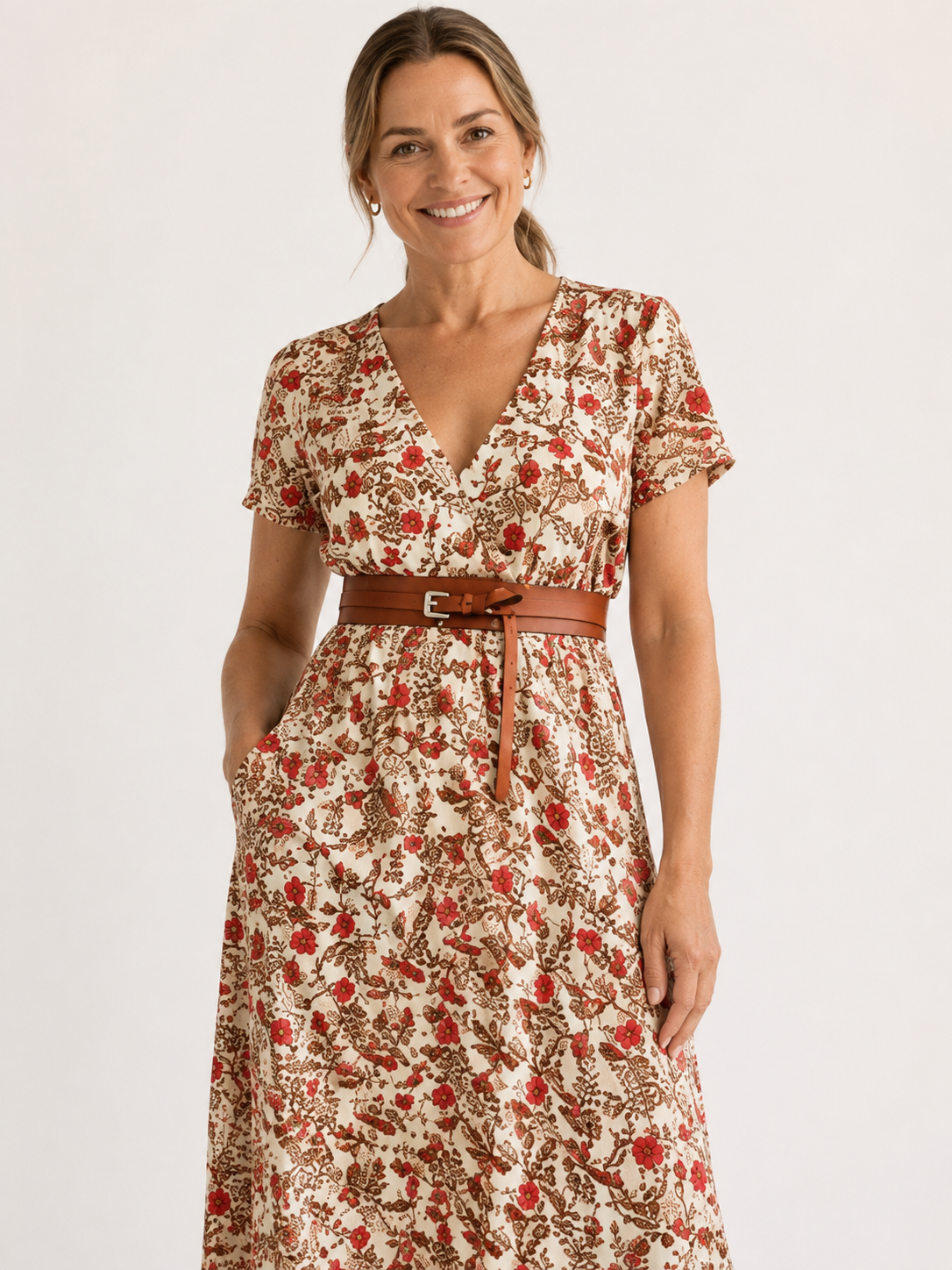 Lyra | Elegant Floral V-Neck Midi Dress