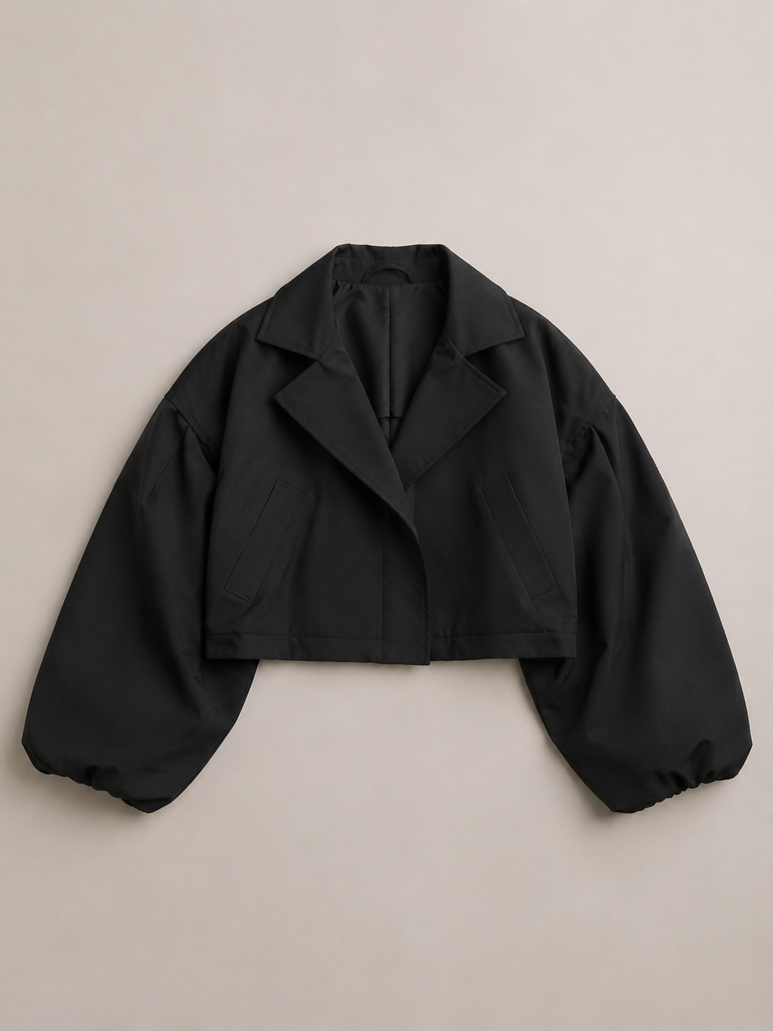 Balloon Sleeve Cropped Trench Jacket - Black