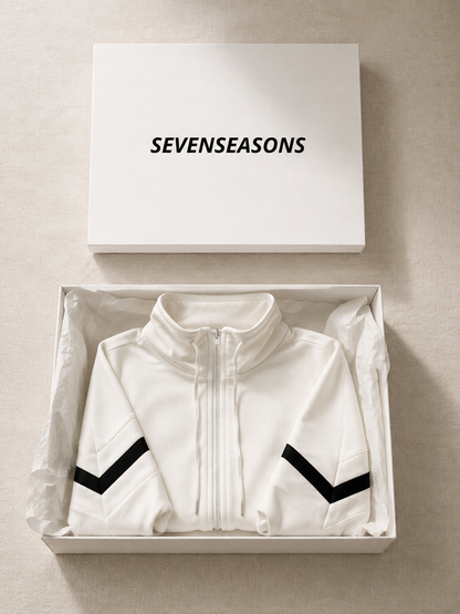Contrast Funnel Neck Jacket - White