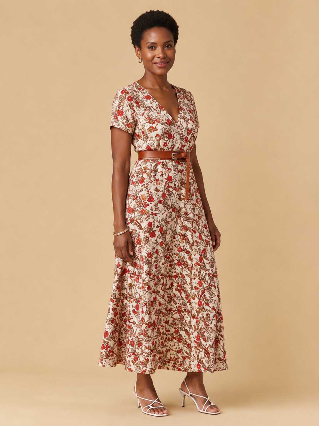 Lyra | Elegant Floral V-Neck Midi Dress