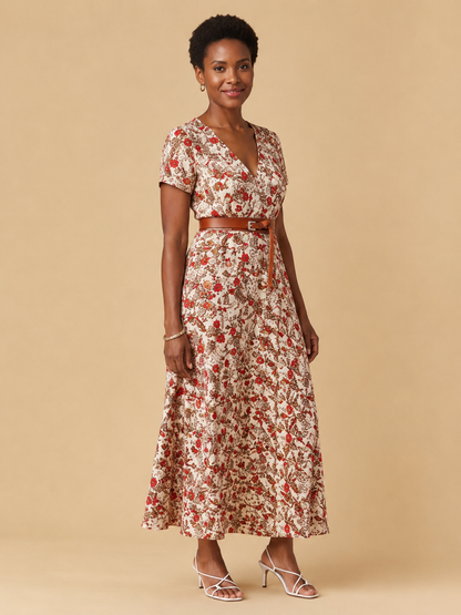 Lyra | Elegant Floral V-Neck Midi Dress