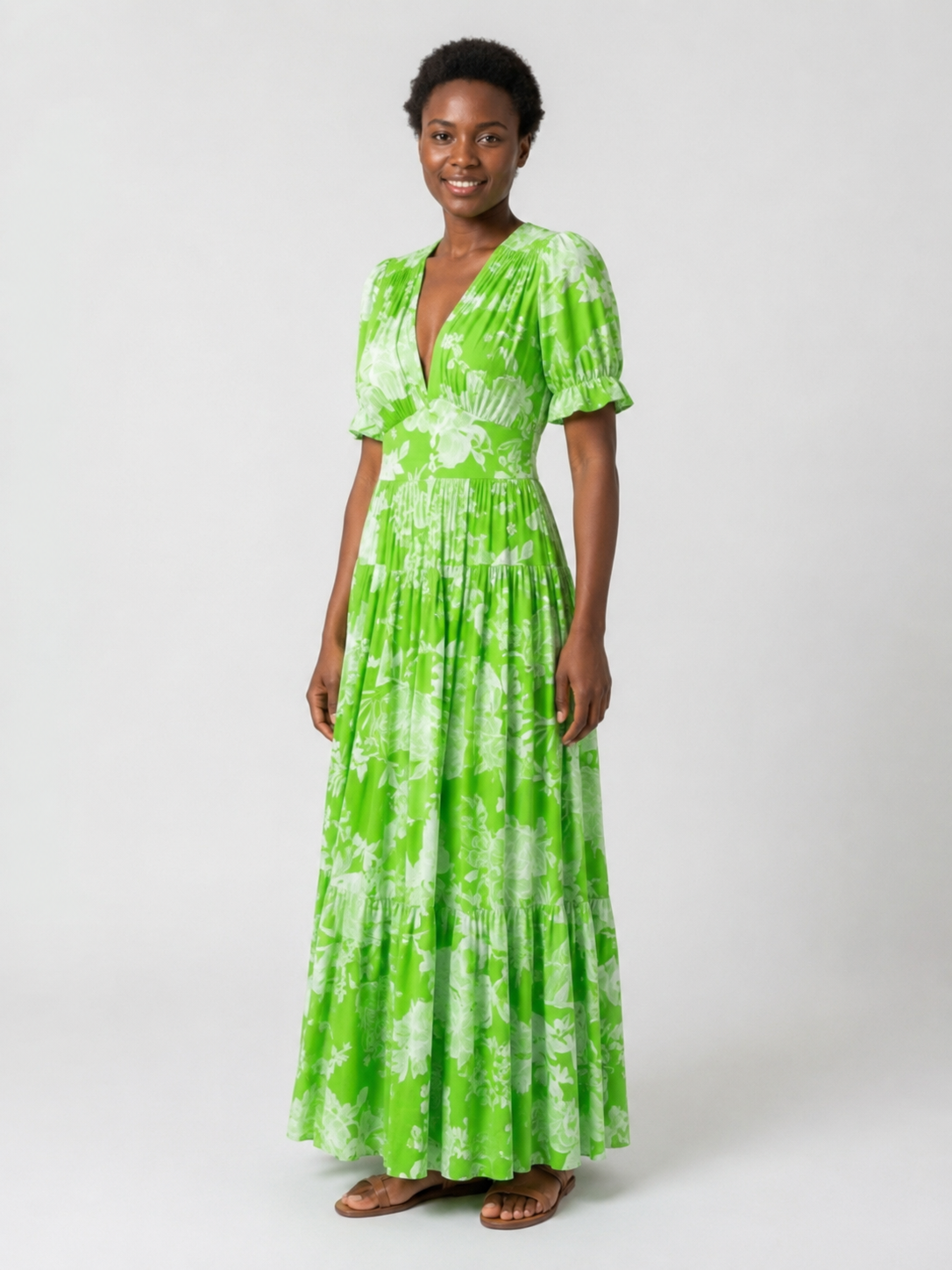 Ione | Short Sleeve V Neck Floral Midi Dress