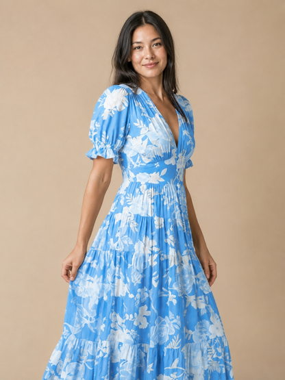 Ione | Short Sleeve V Neck Floral Midi Dress