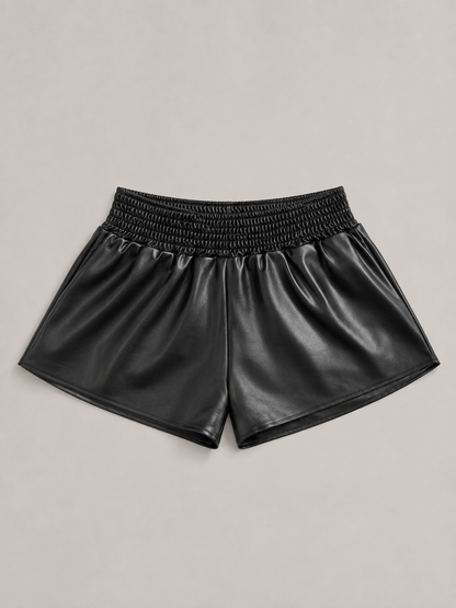 NIKKI Faux Leather Runner Shorts - Black