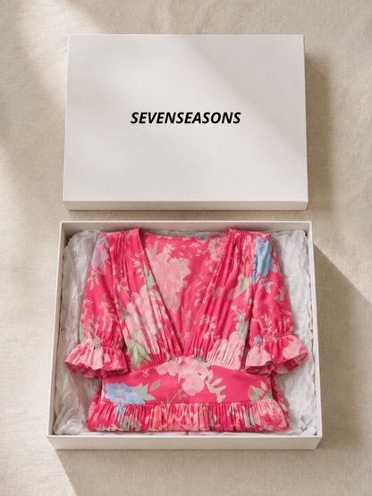 Ione | Short Sleeve V Neck Floral Midi Dress