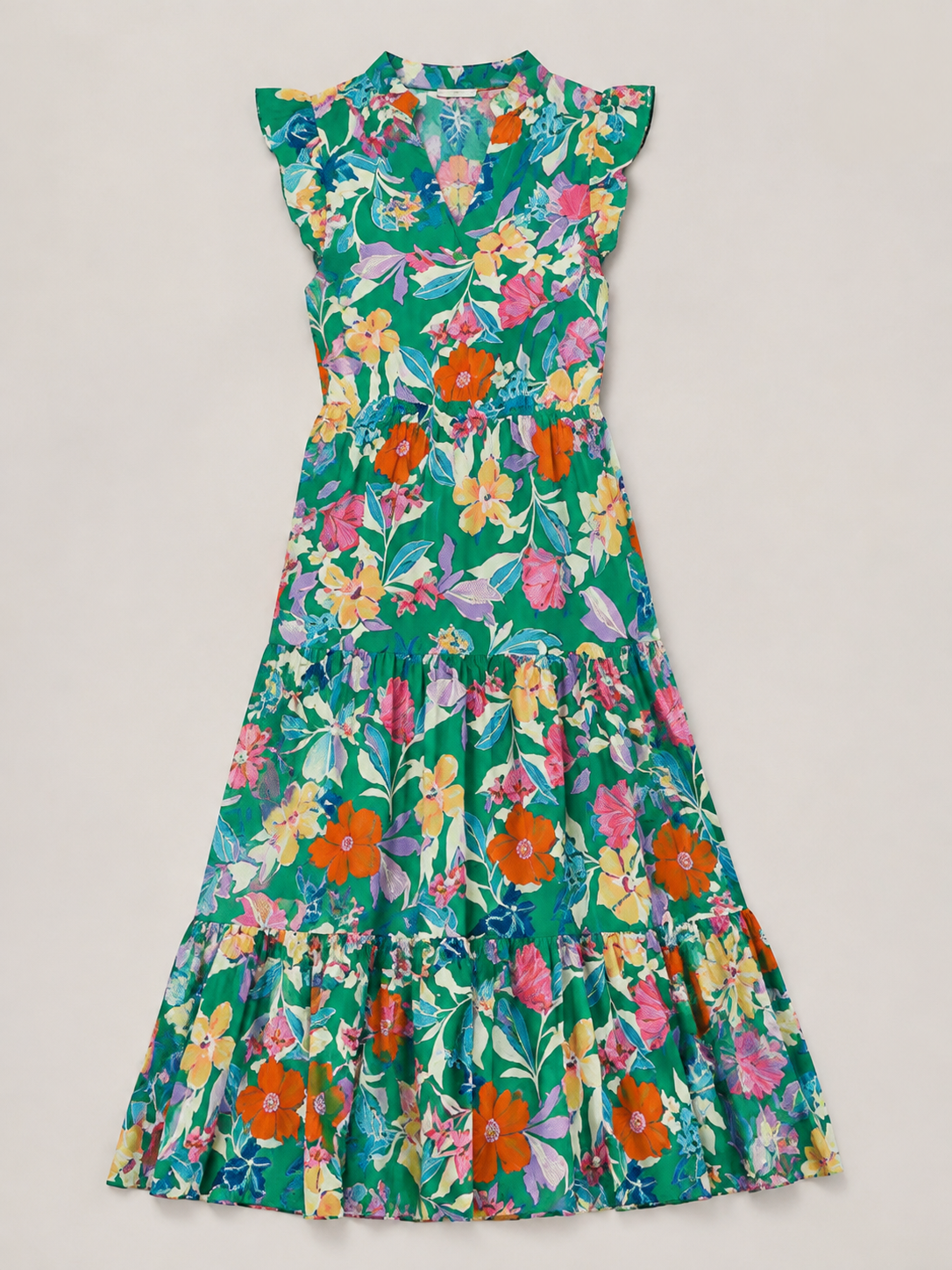 Lila | Floral V-Neck Tiered Midi Dress
