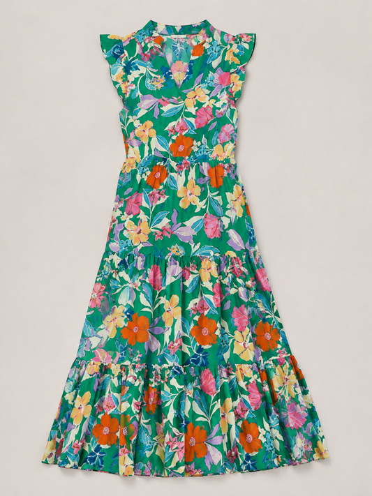 Lila | Floral V-Neck Tiered Midi Dress