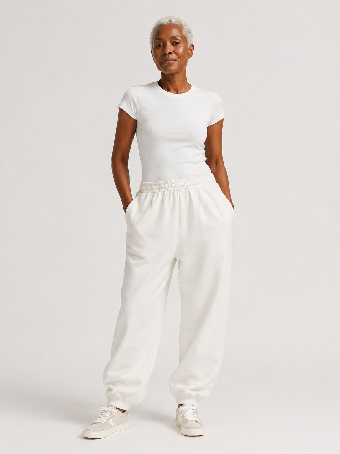 Barrel Leg Relaxed Joggers - White