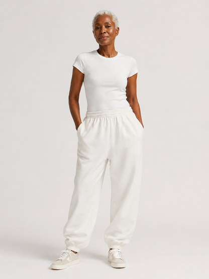 Barrel Leg Relaxed Joggers - White
