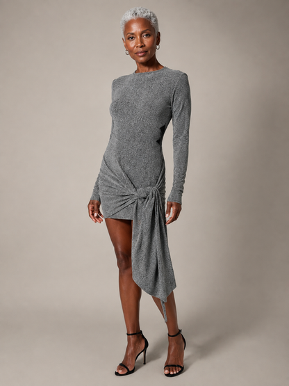 ASPEN Shimmer Tie Dress - Silver