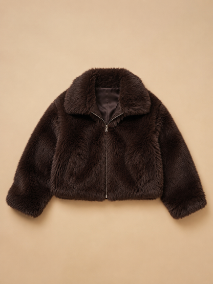 Faux Fur Jacket - Brown