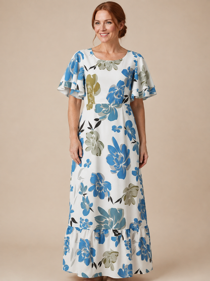 Elowen | Round Neck Short Sleeve Tiered Maxi Dress
