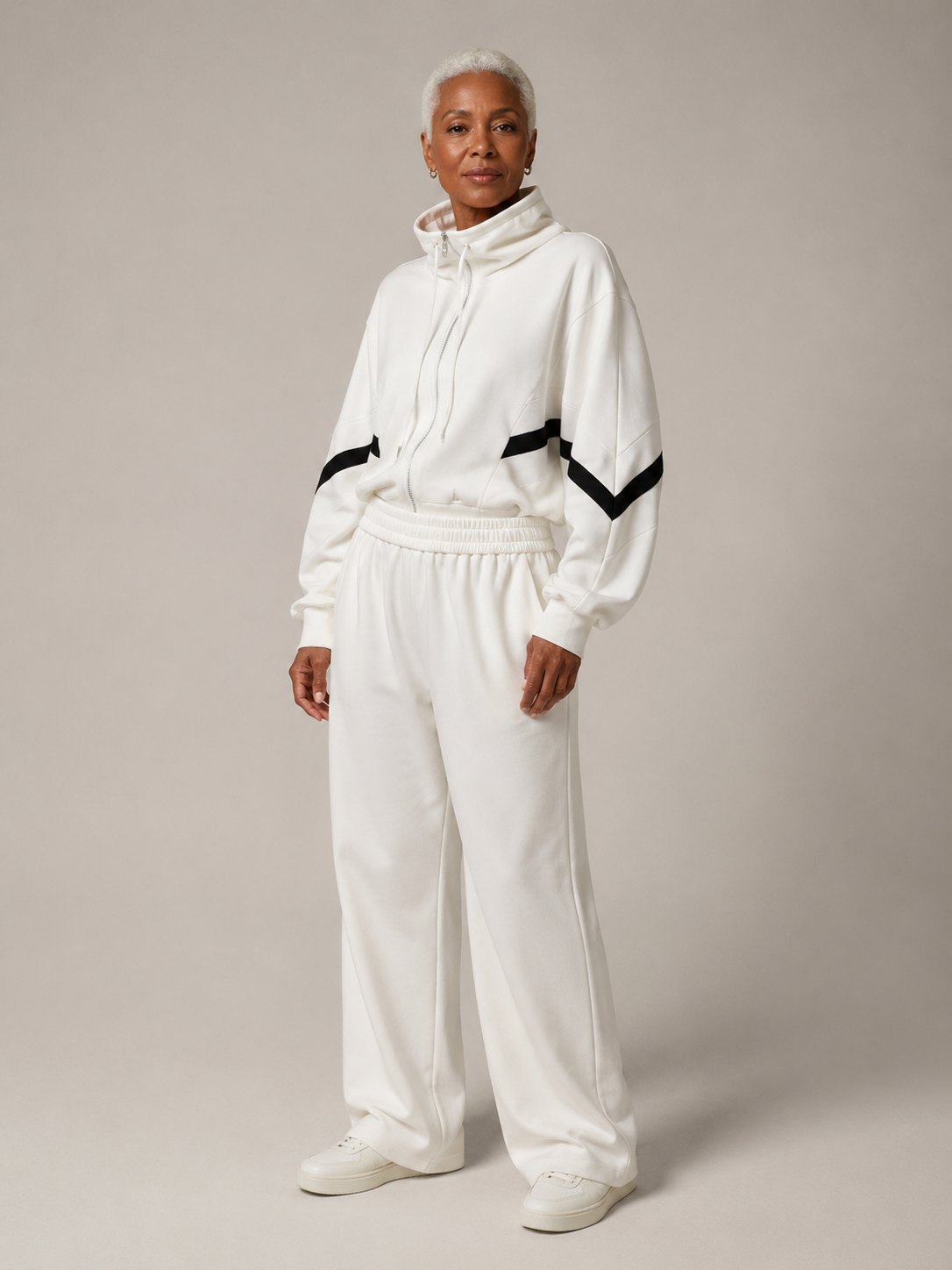 Contrast Funnel Neck Jacket - White