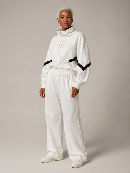 Contrast Funnel Neck Jacket - White