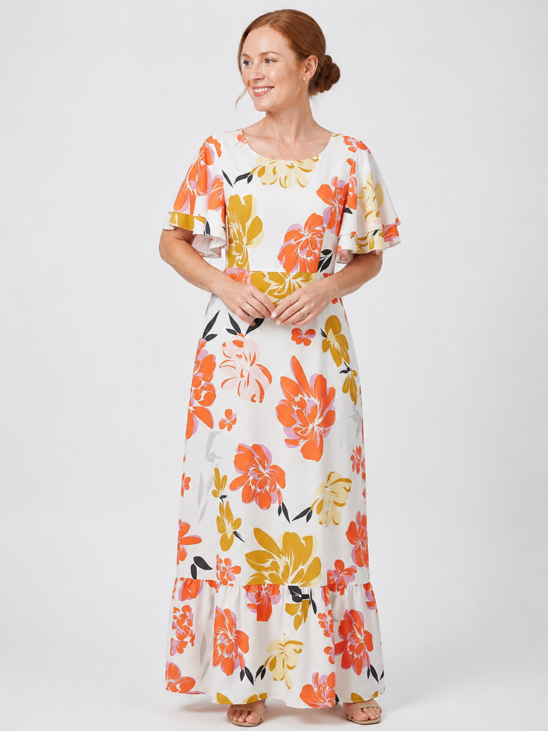 Elowen | Round Neck Short Sleeve Tiered Maxi Dress