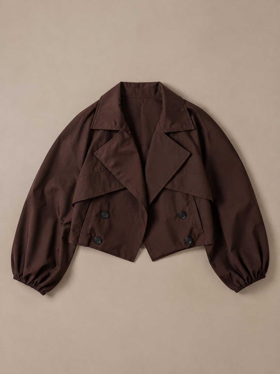 Balloon Sleeve Cropped Trench Jacket - Brown