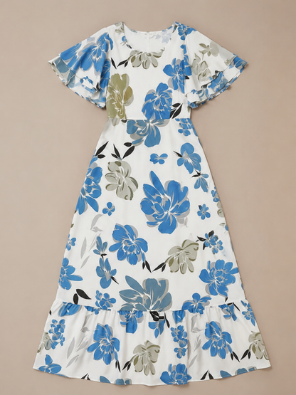 Elowen | Round Neck Short Sleeve Tiered Maxi Dress