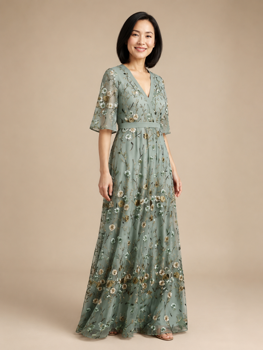 Violet & Grace™ | Floral V Neck Short Sleeve Maxi Dress