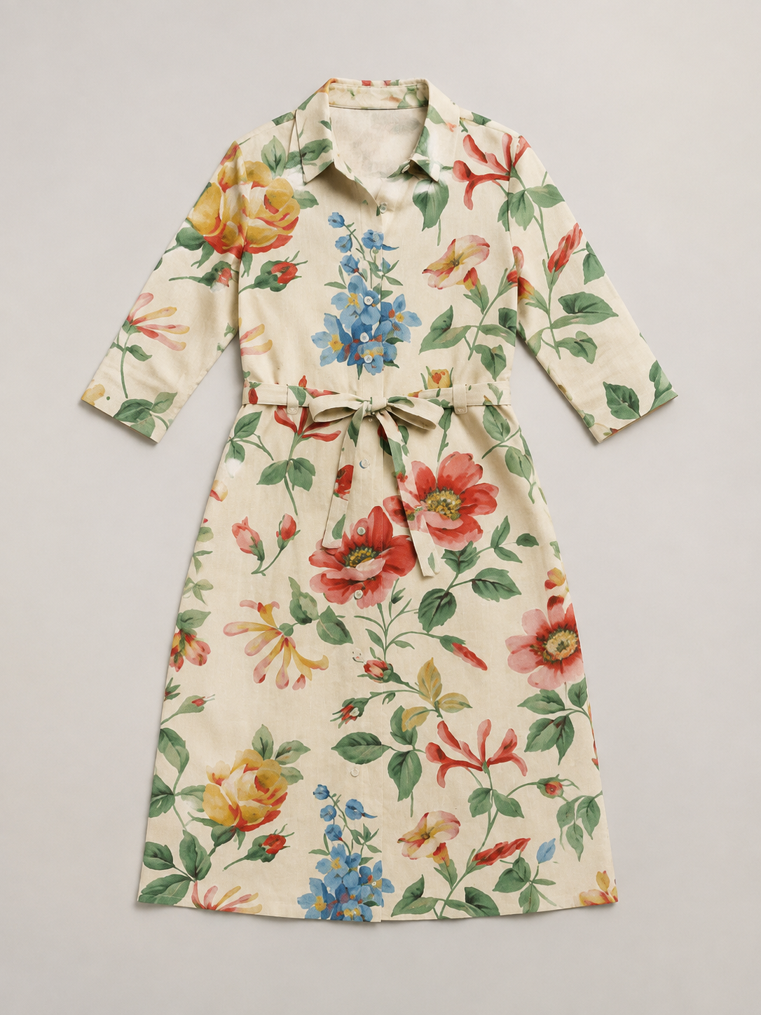 Maribel | Button Front Half Sleeve Floral Midi Dress