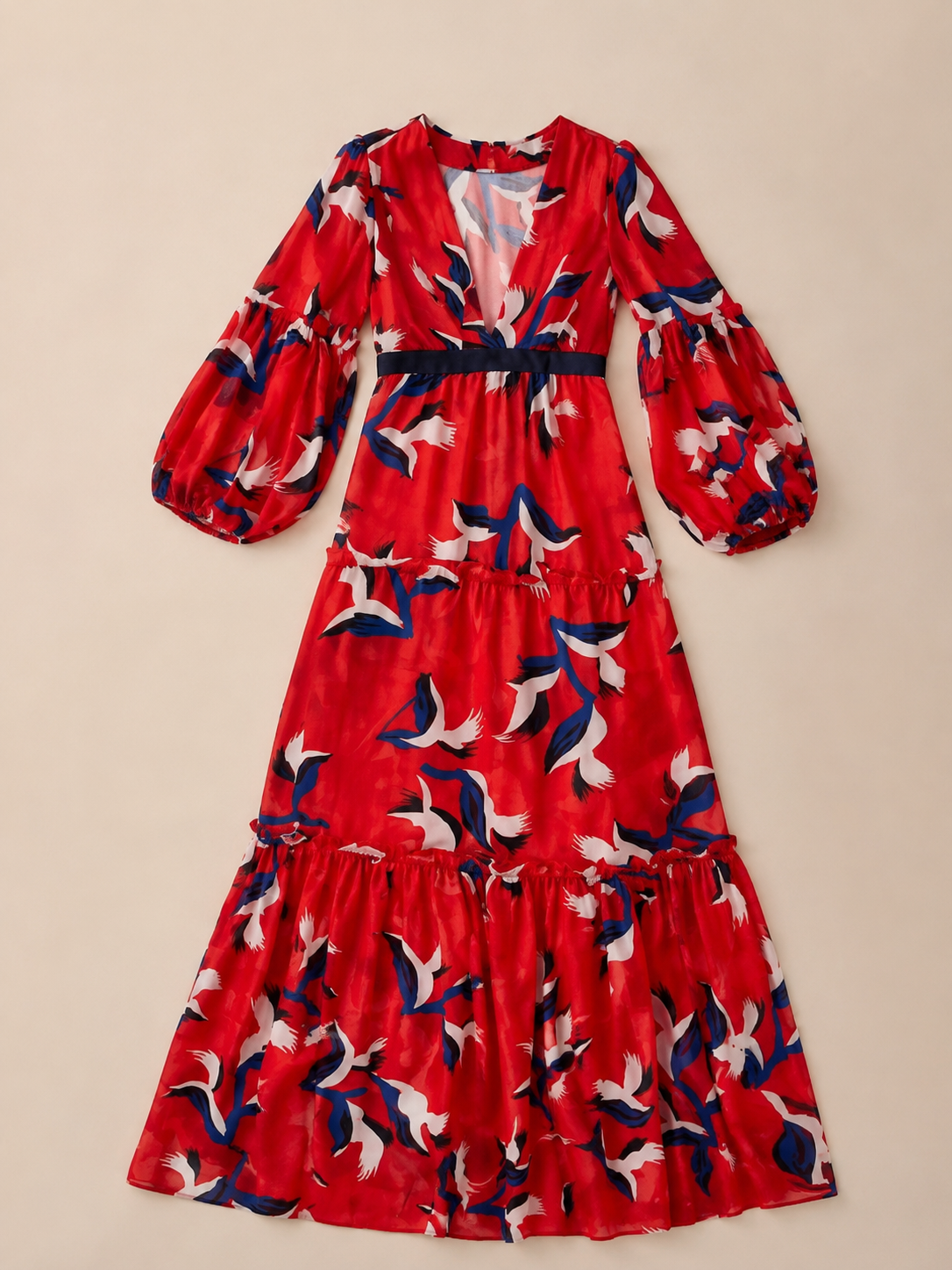 Isolde | V Neck Tie Waist Long Sleeve Maxi Dress