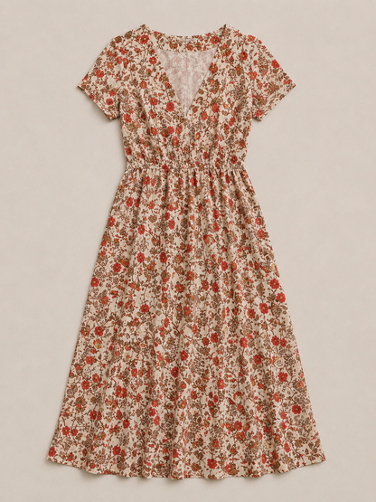Lyra | Elegant Floral V-Neck Midi Dress
