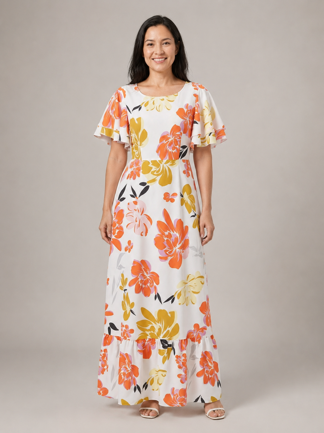 Elowen | Round Neck Short Sleeve Tiered Maxi Dress
