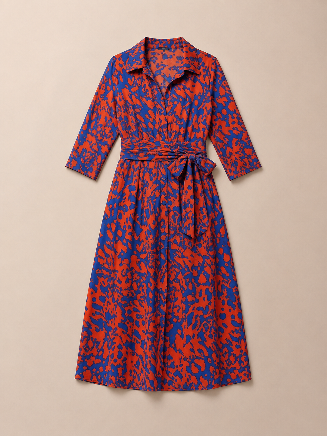 Oriana | Collared Long Sleeve Waist Tie Midi Dress