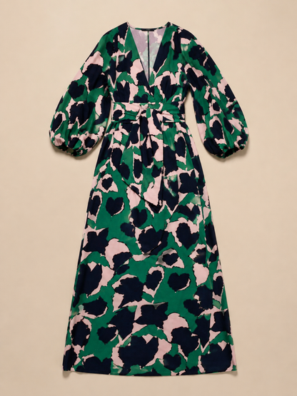 Isolde | V Neck Tie Waist Long Sleeve Maxi Dress