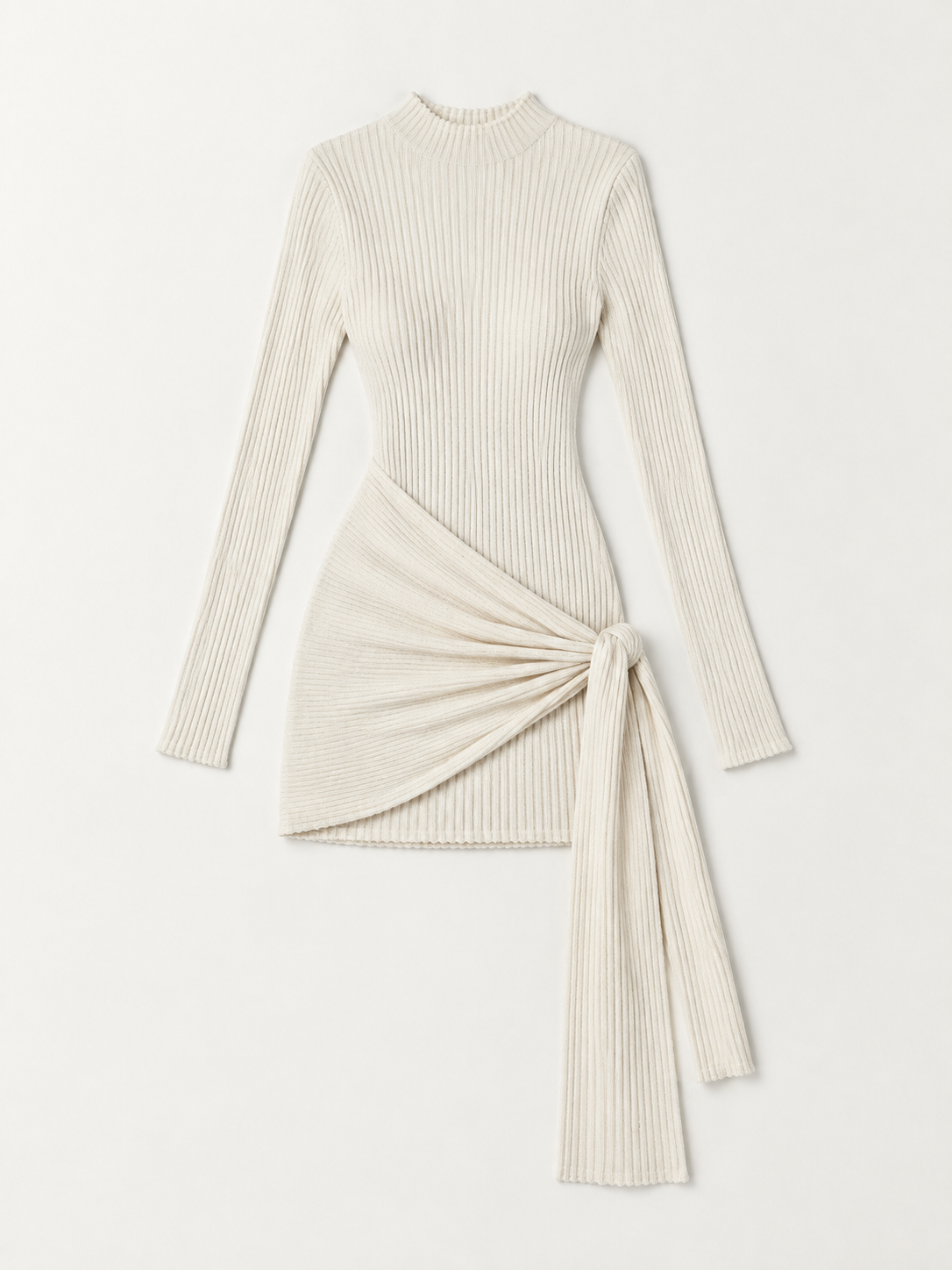 CLARA Ribbed Knit Tie Dress - Cream