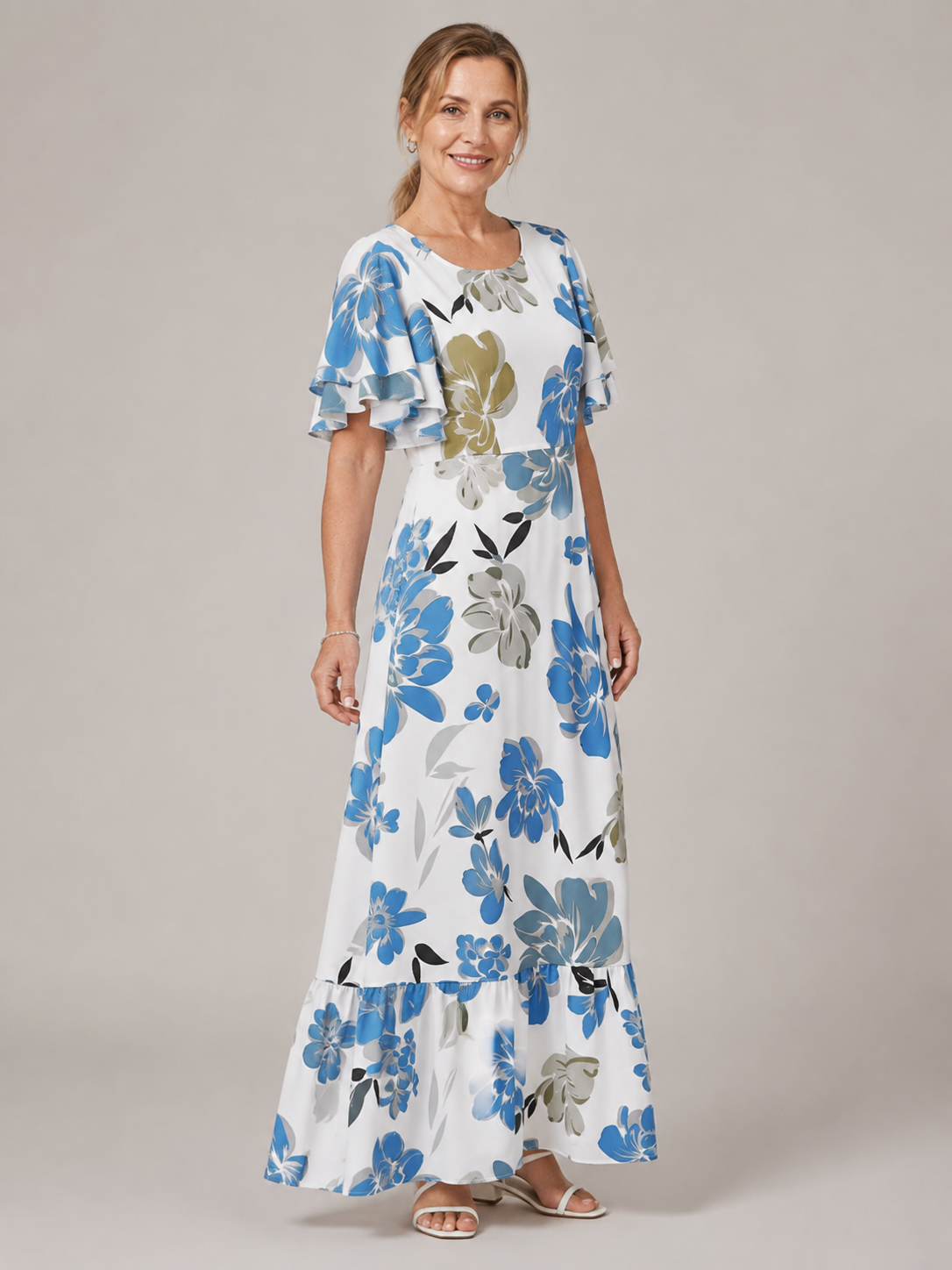 Elowen | Round Neck Short Sleeve Tiered Maxi Dress