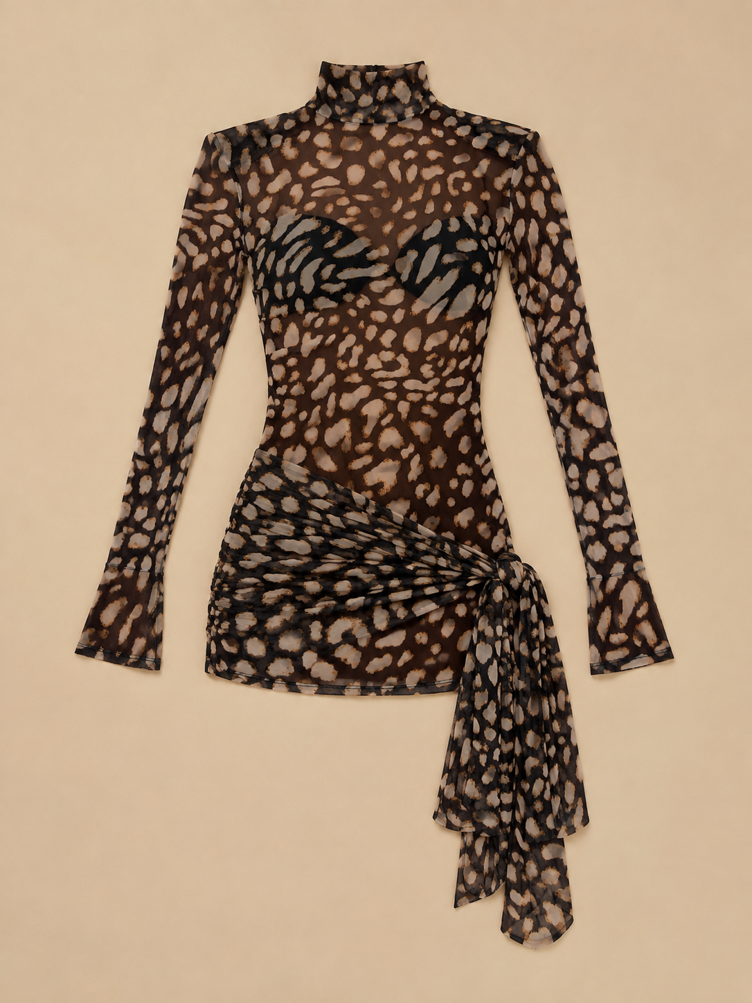 GIANNA Sheer Tie Dress - Pebble