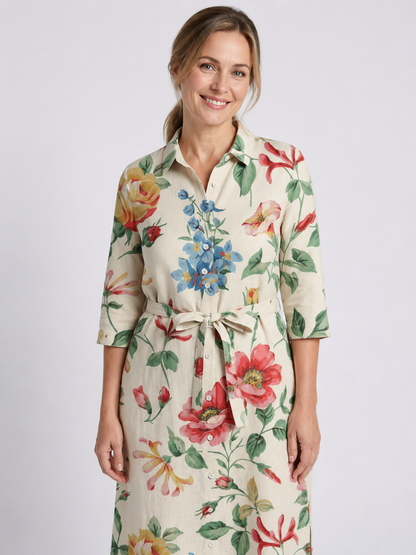 Maribel | Button Front Half Sleeve Floral Midi Dress