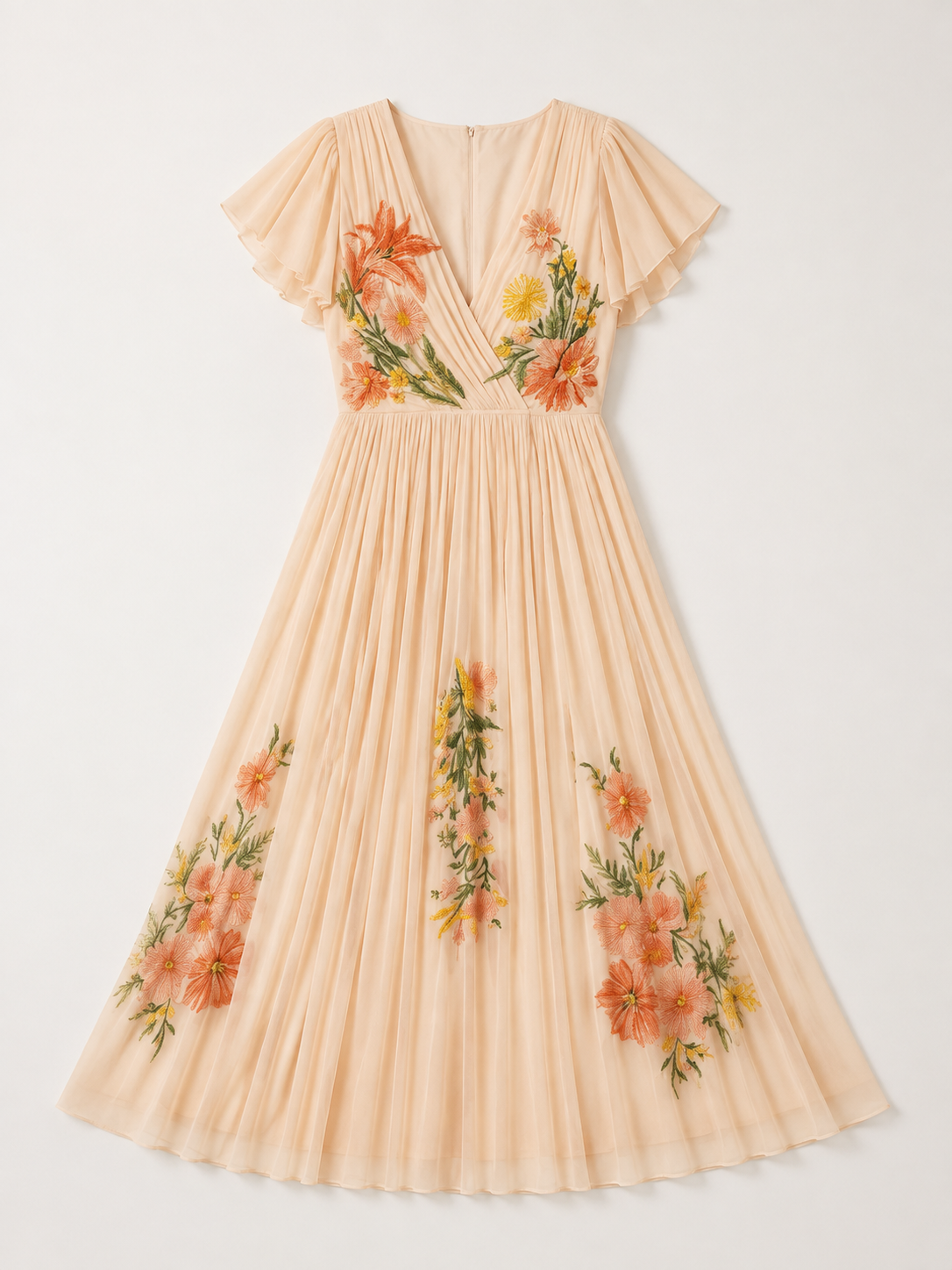 Calista | V Neck Short Sleeve Pleated Floral Maxi Dress