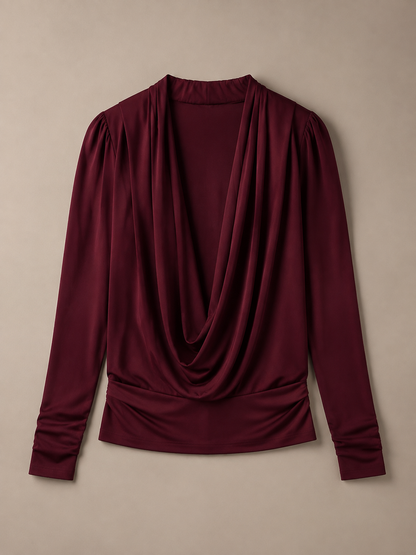 JOLIE cowl Neck Drape Top - Burgundy