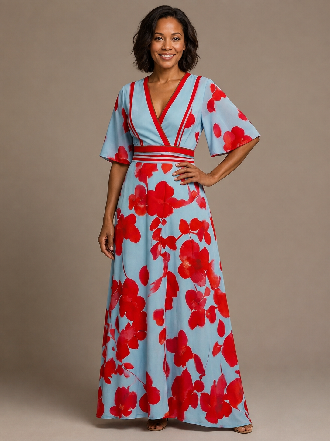 Corinne | V Neck Short Sleeve Floral Maxi Dress