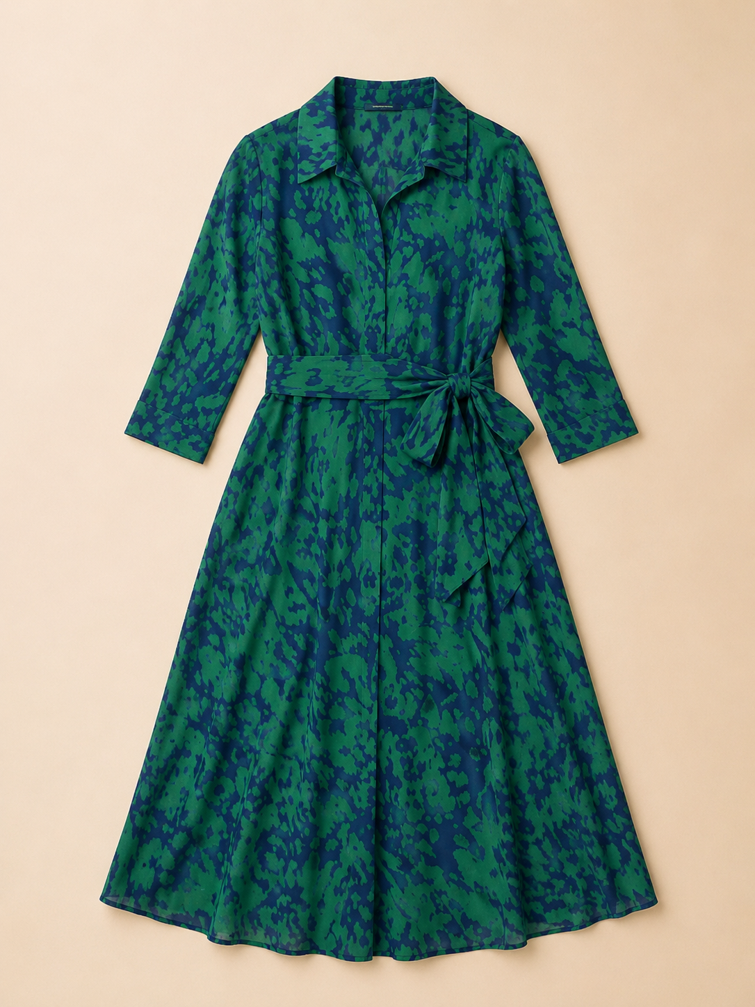 Oriana | Collared Long Sleeve Waist Tie Midi Dress