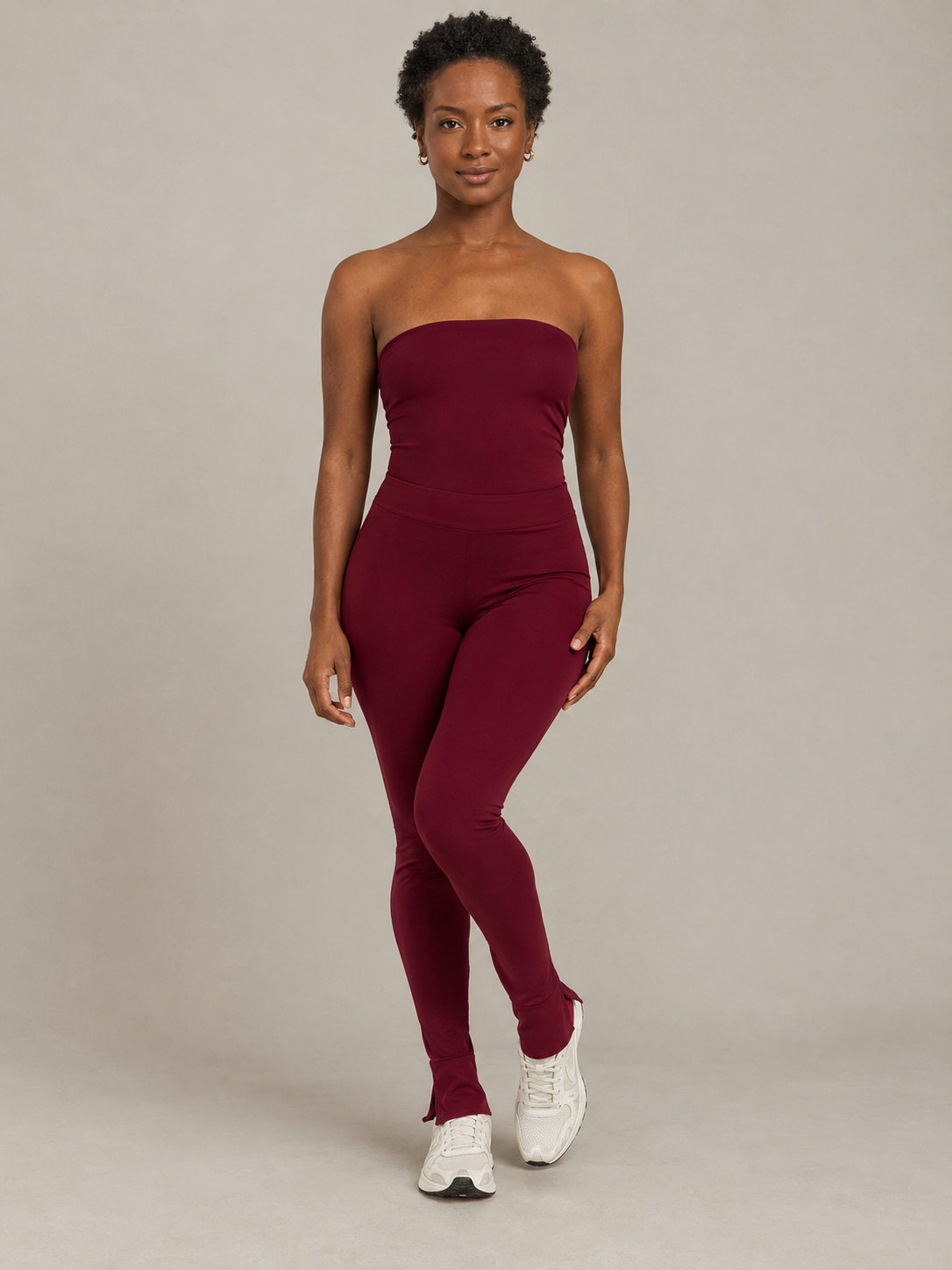JOLIE Split Hem Leggings - Burgundy
