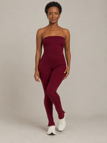 JOLIE Split Hem Leggings - Burgundy