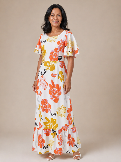 Elowen | Round Neck Short Sleeve Tiered Maxi Dress