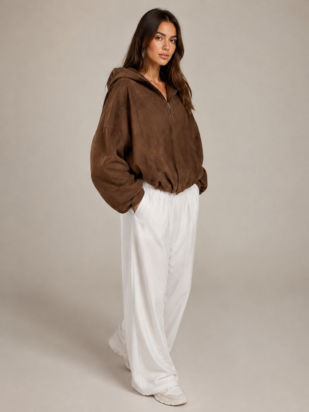 Suede Style Oversized Jacket - Chocolate