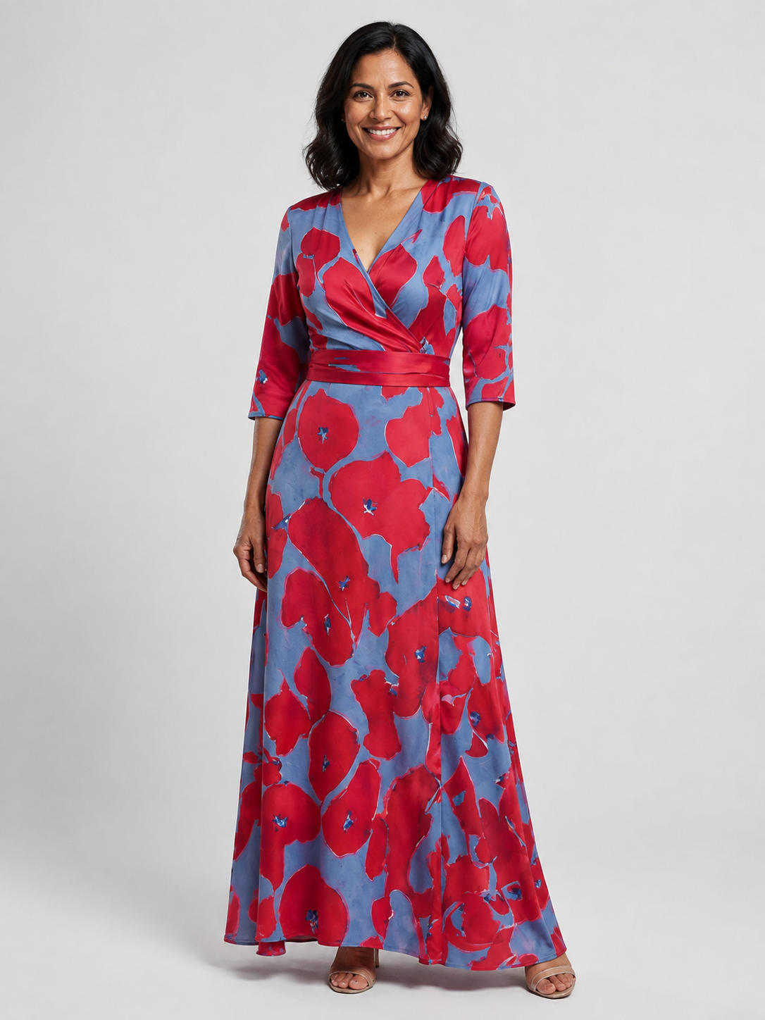 Danielle | Three Quarter Sleeve V Neck Floral Maxi Dress