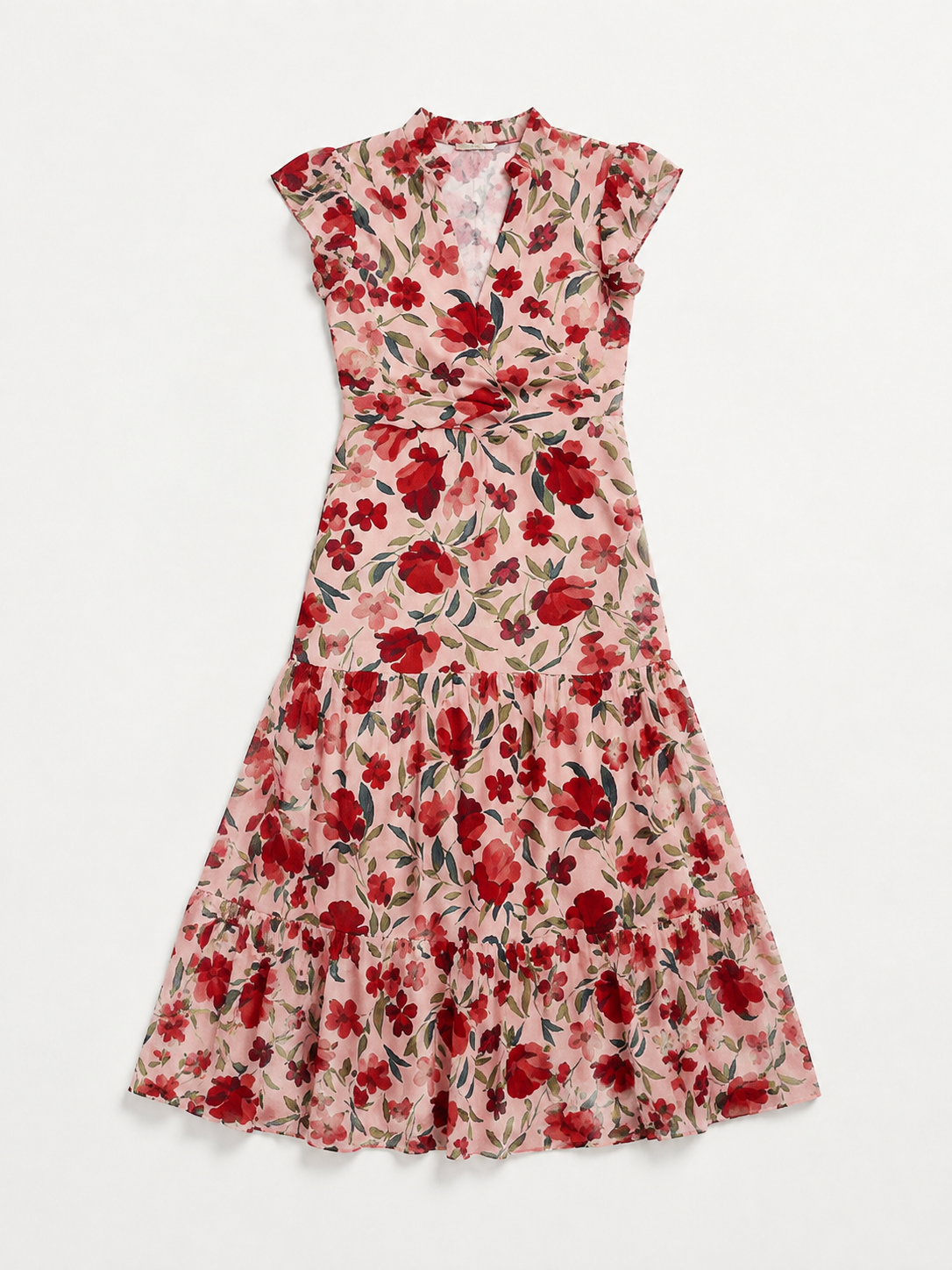 Lila | Floral V-Neck Tiered Midi Dress