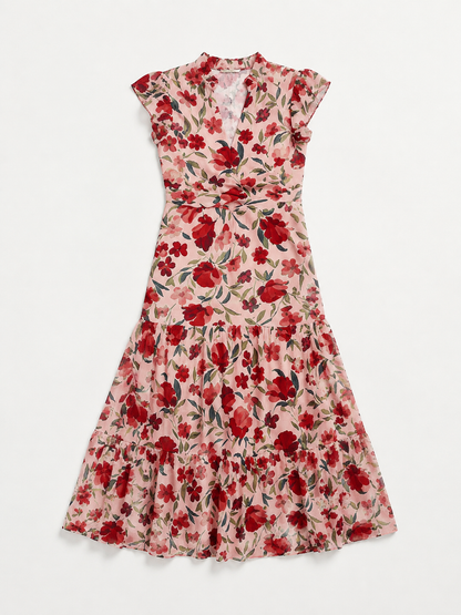 Lila | Floral V-Neck Tiered Midi Dress