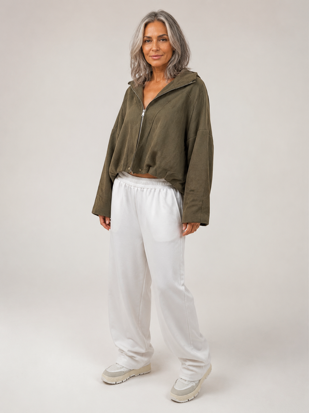Suede Style Oversized Jacket - Khaki