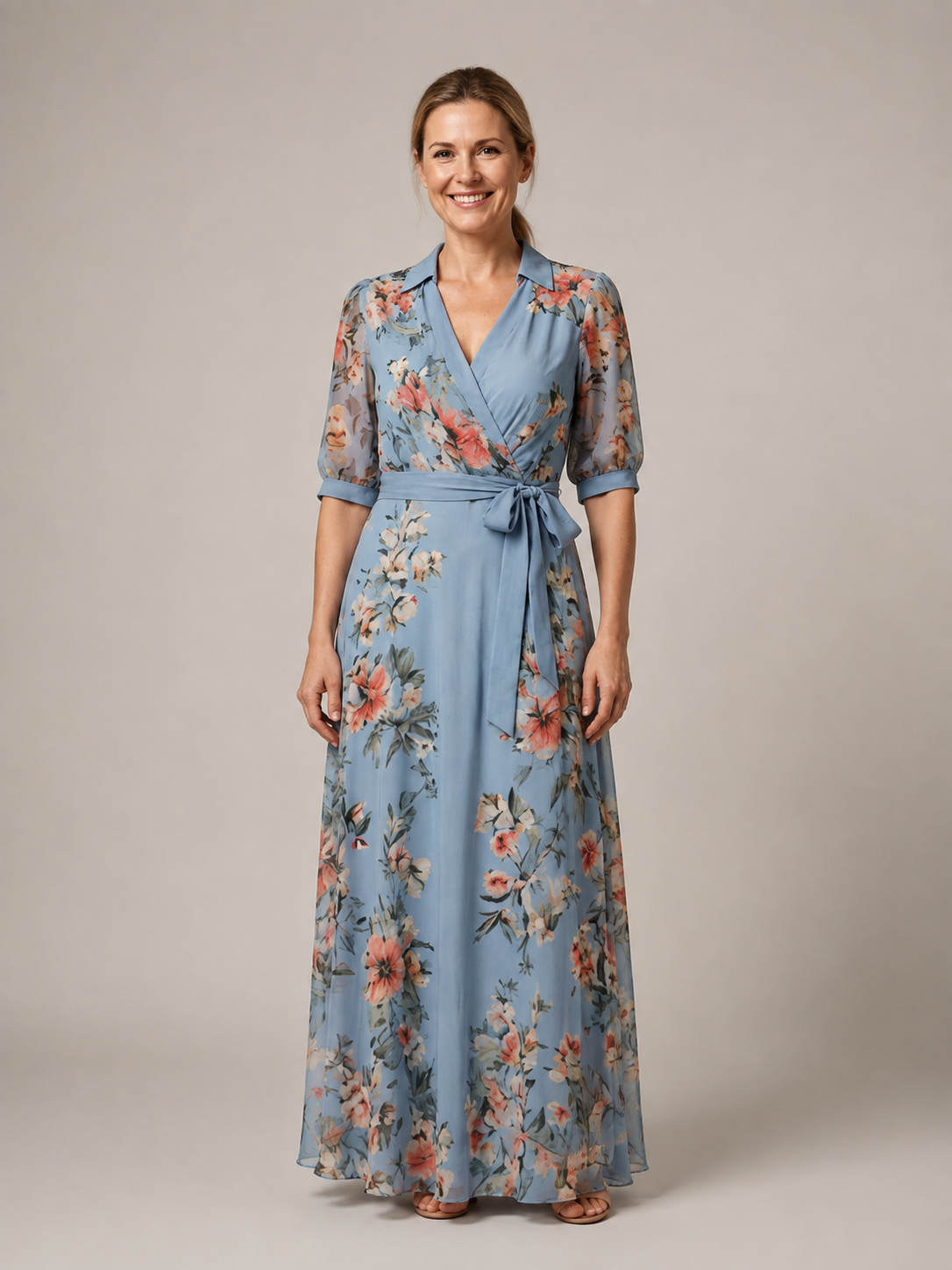 Elowen | Floral Wrap V Neck Maxi Dress