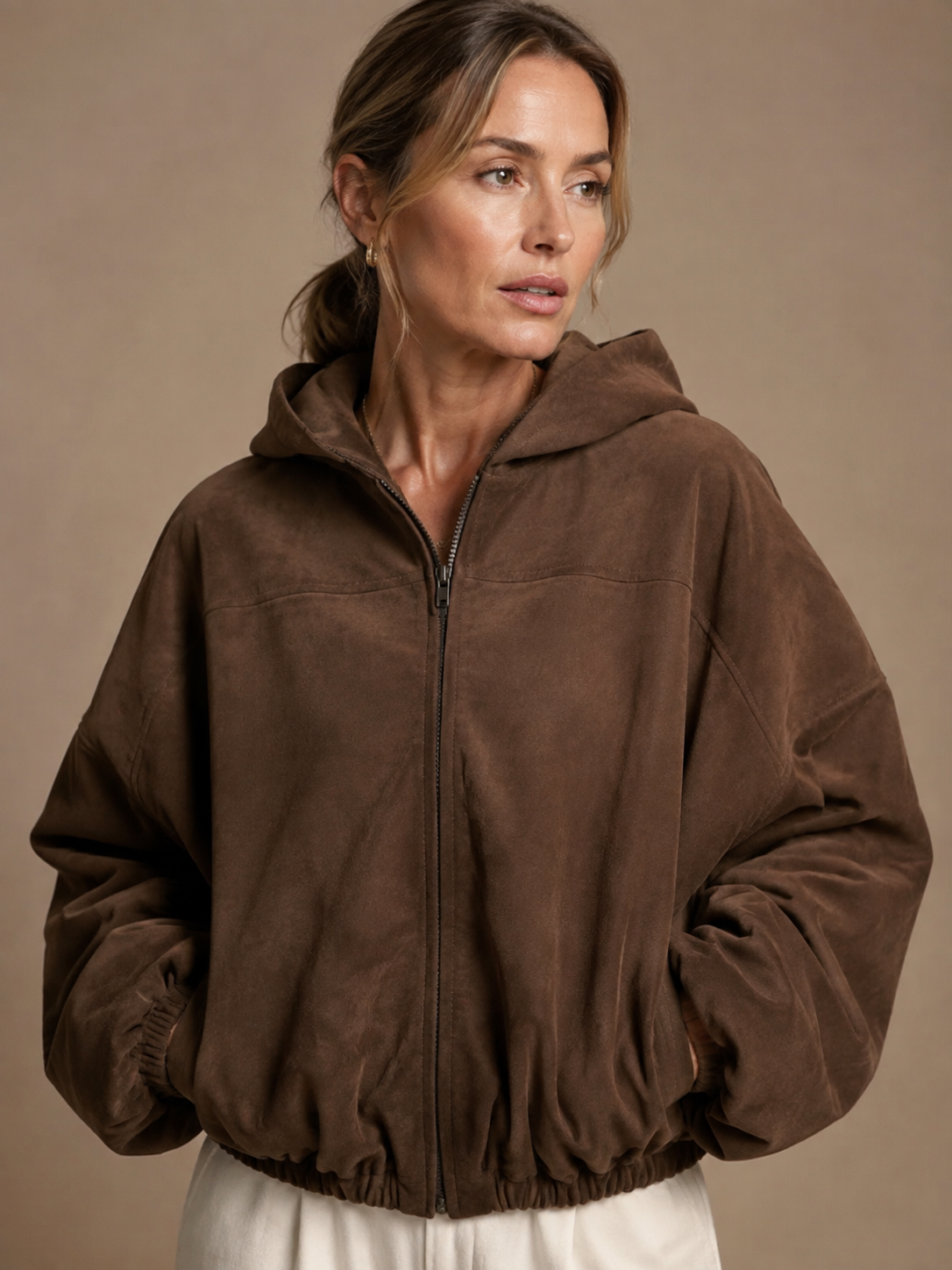 Suede Style Oversized Jacket - Chocolate