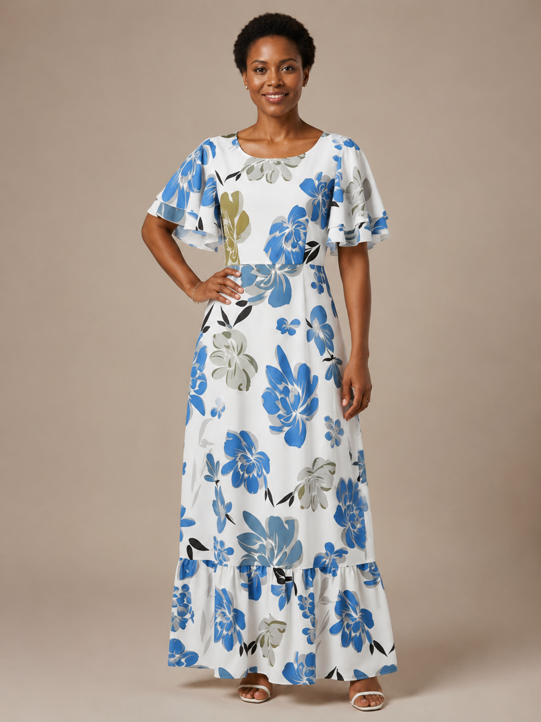 Elowen | Round Neck Short Sleeve Tiered Maxi Dress