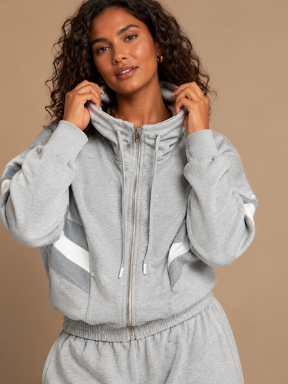 Contrast Funnel Neck Jacket - Grey